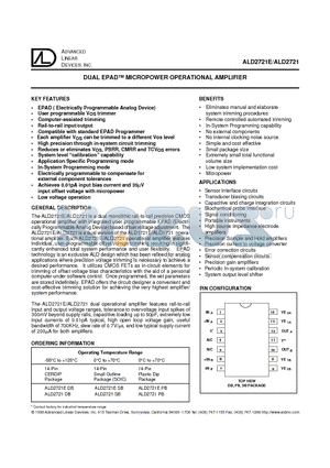 ALD2721EDB datasheet - DUAL EPAD TM MICROPOWER OPERATIONAL AMPLIFIER