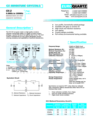 CX-2SOTC-02A datasheet - CX MINIATURE CRYSTALS
