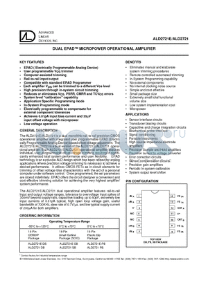 ALD2721PB datasheet - DUAL EPAD TM MICROPOWER OPERATIONAL AMPLIFIER