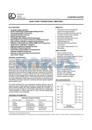 ALD2722DB datasheet - DUAL EPAD TM OPERATIONAL AMPLIFIER