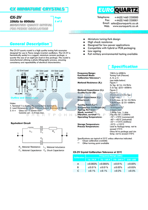 CX-2V-0232.768A datasheet - CX MINIATURE CRYSTALS