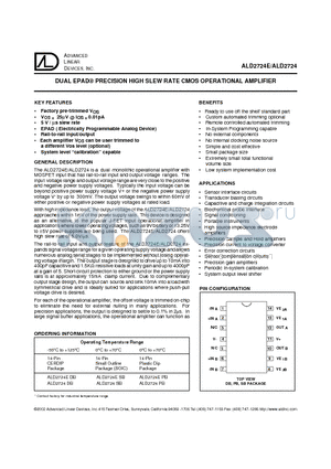 ALD2724PB datasheet - DUAL EPAD PRECISION HIGH SLEW RATE CMOS OPERATIONAL AMPLIFIER