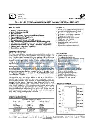 ALD2724_11 datasheet - DUAL EPAD^ PRECISION HIGH SLEW RATE CMOS OPERATIONAL AMPLIFIER