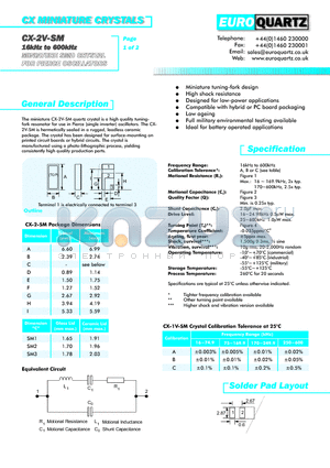 CX-2VC-SM132.768A datasheet - CX MINIATURE CRYSTALS