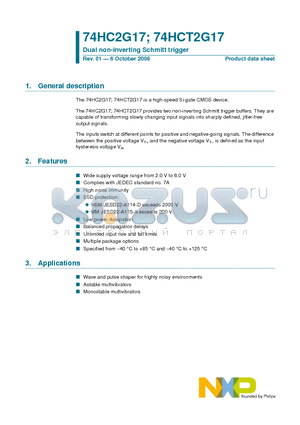 74HCT2G17 datasheet - Dual non-inverting Schmitt trigger