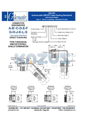 390SH054M28 datasheet - Submersible EMI/RFI Cable Sealing Backshell with Strain Relief