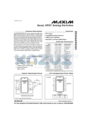 DG308ACJ datasheet - Quad, SPST Analog Switches