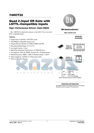 74HCT32DTR2G datasheet - Quad 2−Input OR Gate with LSTTL−Compatible Inputs