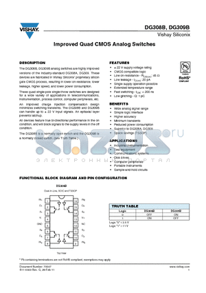 DG308BDQ-T1-E3 datasheet - Improved Quad CMOS Analog Switches