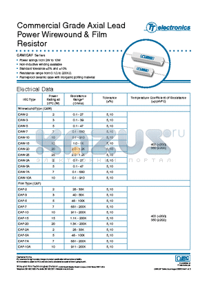 CAF-7A-1001-K-LF-BLK datasheet - Commercial Grade Axial Lead Power Wirewound & Film Resistor