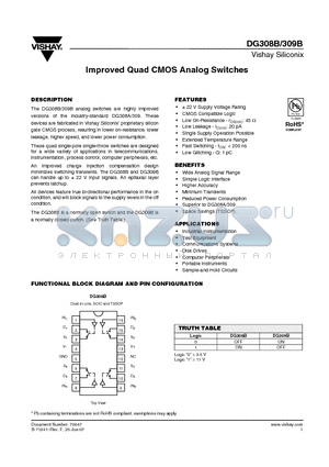 DG308BDY-E3 datasheet - Improved Quad CMOS Analog Switches