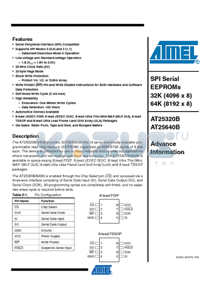 AT25320BU2-UU-T datasheet - SPI Serial EEPROMs 32K (4096 x 8) 64K (8192 x 8)