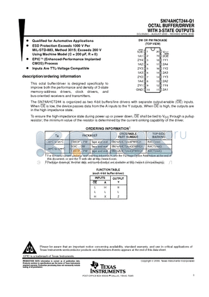 CAHCT244IPWRG4Q1 datasheet - OCTAL BUFFER/DRIVER WITH 3-STATE OUTPUTS