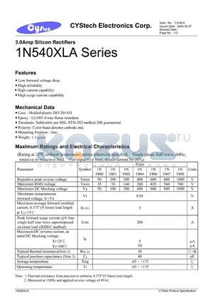 1N540XLA datasheet - 3.0Amp Silicon Rectifiers