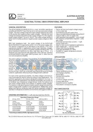 ALD4704ADB datasheet - QUAD RAIL-TO-RAIL CMOS OPERATIONAL AMPLIFIER