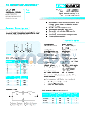 CX-3OT-SM332B datasheet - CX MINIATURE CRYSTALS