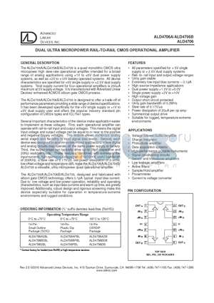 ALD4706DB datasheet - DUAL ULTRA MICROPOWER RAIL-TO-RAIL CMOS OPERATIONAL AMPLIFIER