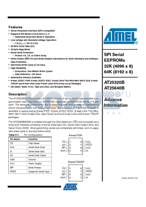 AT25640B datasheet - SPI Serial EEPROMs 32K (4096 x 8) 64K (8192 x 8)