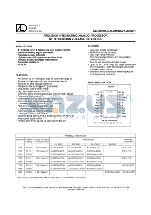 ALD500RA datasheet - PRECISION INTEGRATING ANALOG PROCESSOR WITH PRECISION VOLTAGE REFERENCE