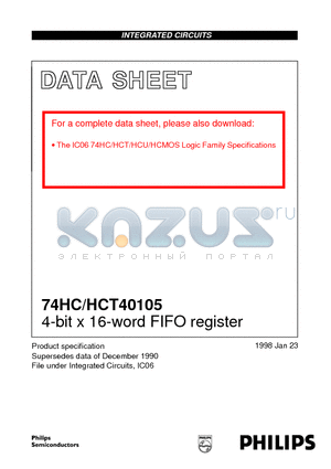 74HCT40105DB datasheet - 4-bit x 16-word FIFO register