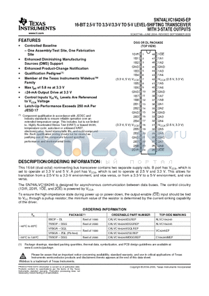 CALVC164245IDGGREP datasheet - 16-BIT 2.5-V TO 3.3-V/3.3-V TO 5-V LEVEL-SHIFTING TRANSCEIVER WITH 3-STATE OUTPUTS