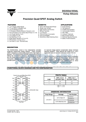 DG333ALDJ datasheet - Precision Quad SPDT Analog Switch