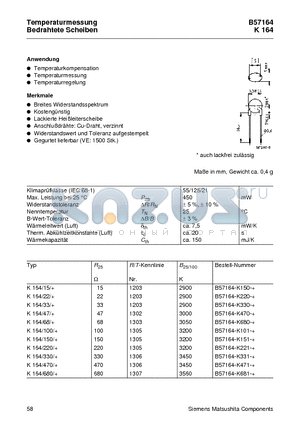 B57164-K103 datasheet - Temperaturmessung Bedrahtete Scheiben