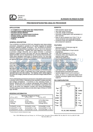 ALD500SC datasheet - PRECISION INTEGRATING ANALOG PROCESSOR