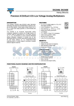 DG3408DB-T2-E1 datasheet - Precision 8-Ch/Dual 4-Ch Low Voltage Analog Multiplexers