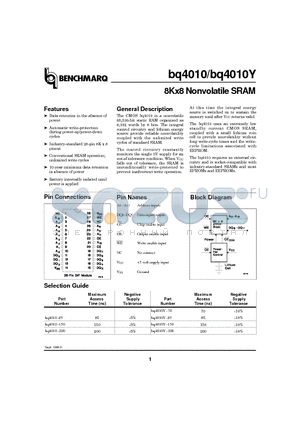 BQ4010Y-70 datasheet - 8Kx8 Nonvolatile SRAM