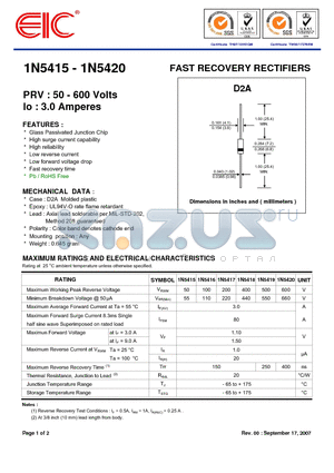 1N5420 datasheet - FAST RECOVERY RECTIFIERS