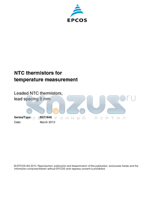 B57164K0101000 datasheet - NTC thermistors for temperature measurement