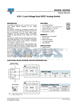 DG3535_11 datasheet - 0.25ohm Low-Voltage Dual SPDT Analog Switch