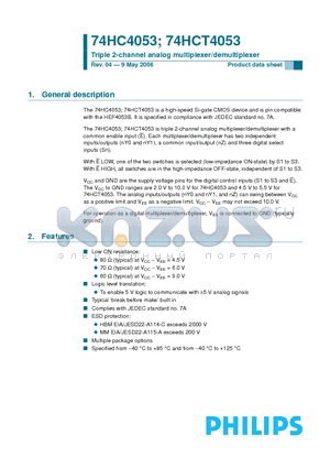 74HCT4053BQ datasheet - Triple 2-channel analog multiplexer/demultiplexer