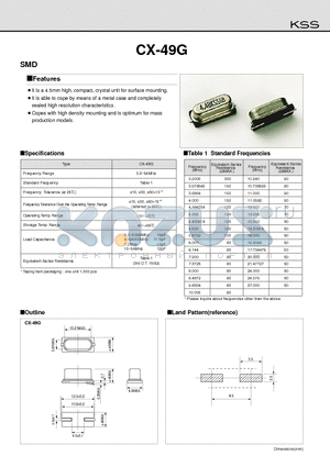 CX-49 datasheet - It is a 4.5mm high, compact, crystal unit for surface mounting.