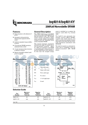 BQ4014 datasheet - 256Kx8 Nonvolatile SRAM