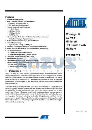 AT25DF321 datasheet - 32-megabit 2.7-volt Minimum SPI Serial Flash Memory