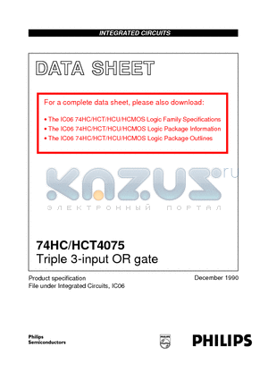 74HCT4075D datasheet - Triple 3-input OR gate