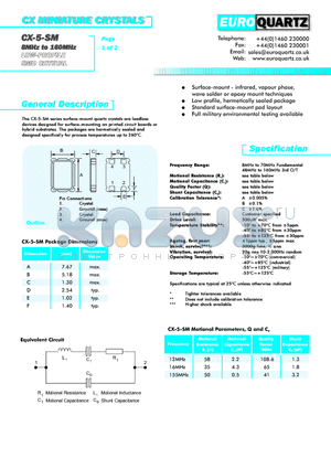 CX-5-SM datasheet - CX MINIATURE CRYSTALS