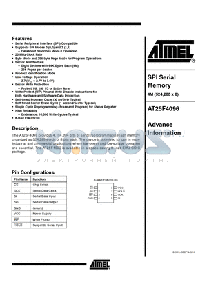 AT25F4096W-10SU-2.7 datasheet - SPI SERIAL MEMORY 4M