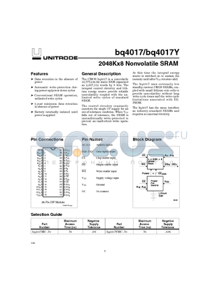 BQ4017YMC-70 datasheet - 2048Kx8 Nonvolatile SRAM