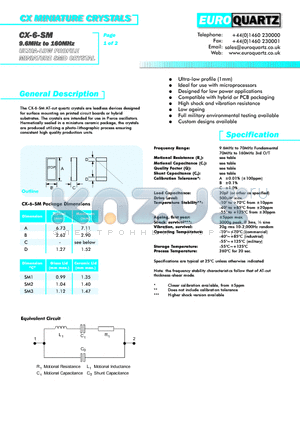 CX-6C-SM132A datasheet - CX MINIATURE CRYSTALS