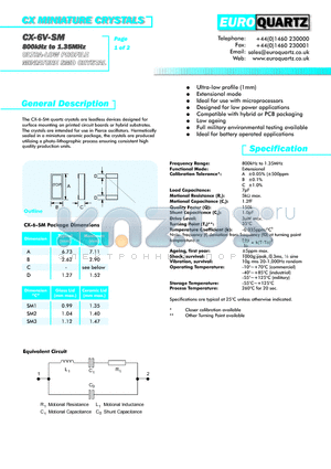 CX-6C-SM21.0A datasheet - CX MINIATURE CRYSTALS