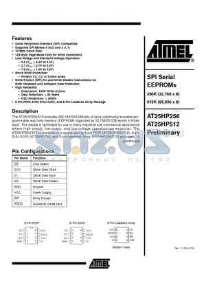 AT25HP256-10CC-1.8 datasheet - SPI Serial EEPROMs