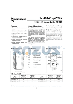 BQ4024YMA-85 datasheet - 128Kx16 Nonvolatile SRAM