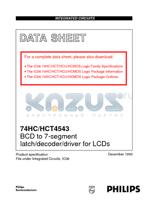 74HCT4543 datasheet - BCD to 7-segment latch/decoder/driver for LCDs