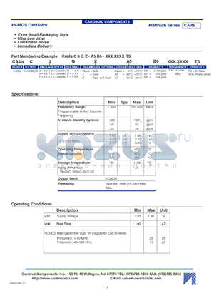 CAMSC3LT-A7BR datasheet - HCMOS Oscillator Extra Small Packaging Style Ultra Low Jitter