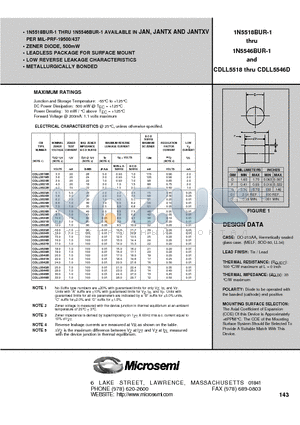 1N5518DUR-1 datasheet - LEADLESS PACKAGE FOR SURFACE MOUNT ZENER DIODE, 500mW