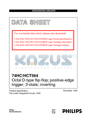 74HCT564N datasheet - Octal D-type flip-flop; positive-edge trigger; 3-state; inverting