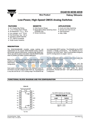 DG403BDY-T1 datasheet - Low-Power, High-Speed CMOS Analog Switches